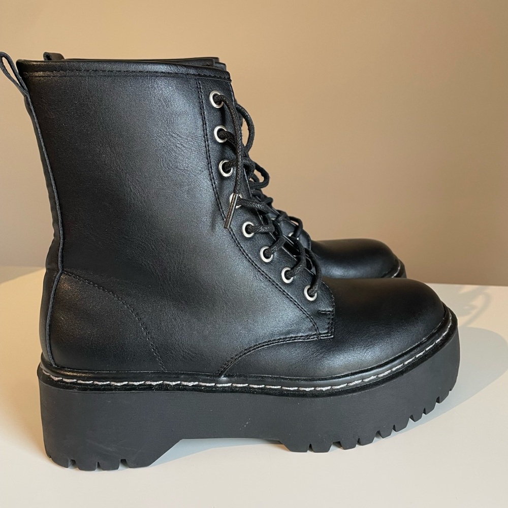 Black Lace-Up Platform Boots